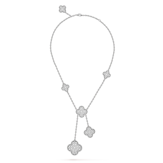 [Rosla]CLOVER 5 MOTIFS SILVER DIAMONDS NECKLACE