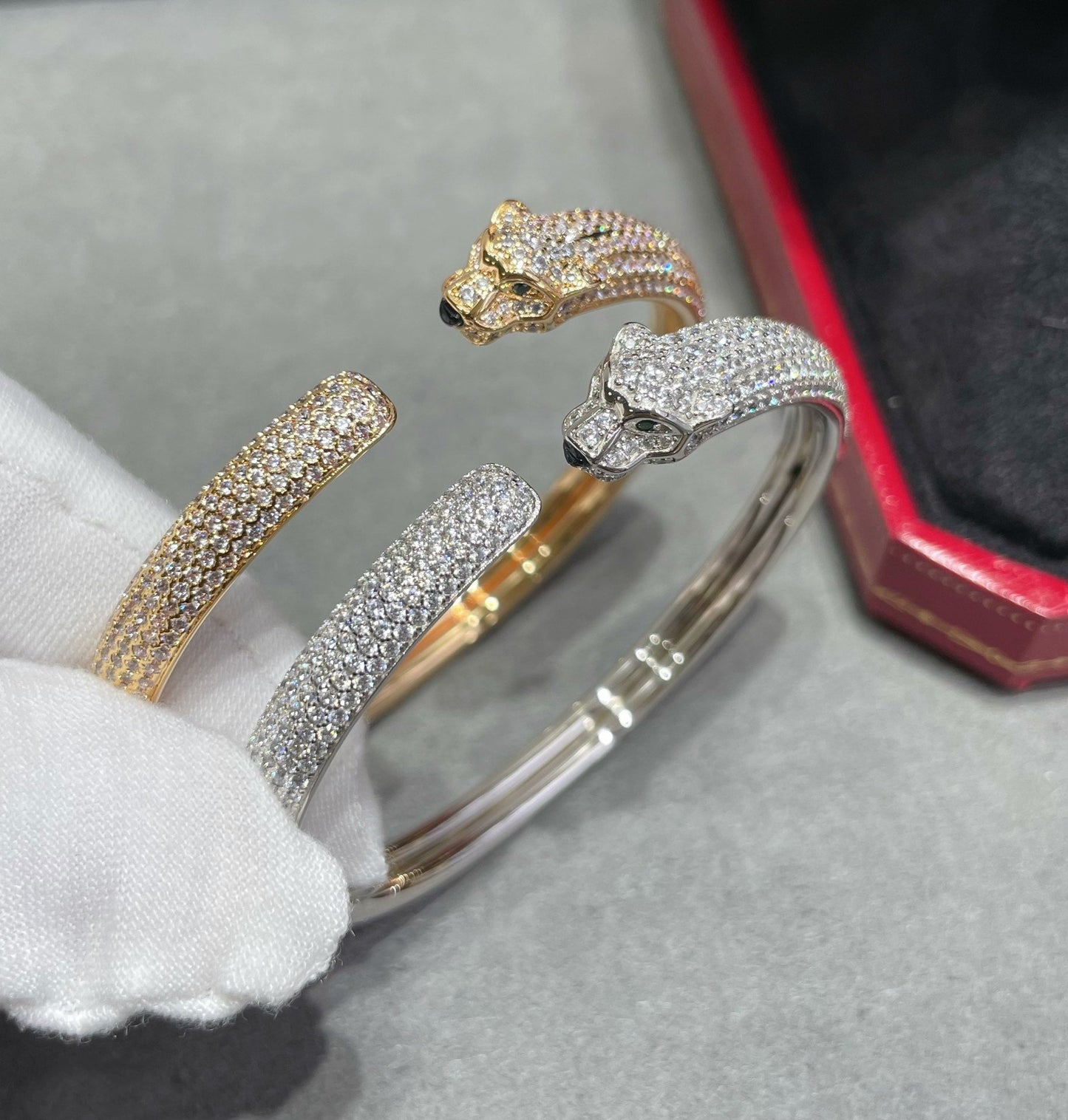 [Rosla]PANTHERE FULL DIAMOND OPEN BRACELET