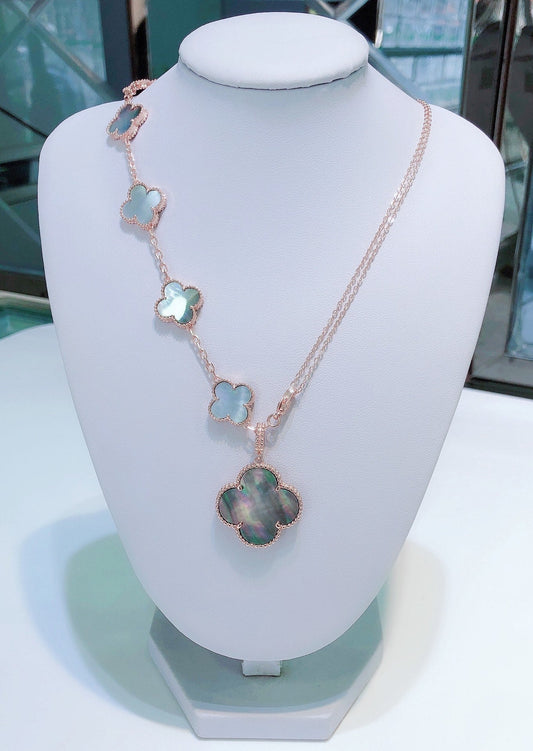 [Rosla]COMBINED BRACELET 5 MOTIFS AND NECKLACE DARK MOP ROSE GOLD