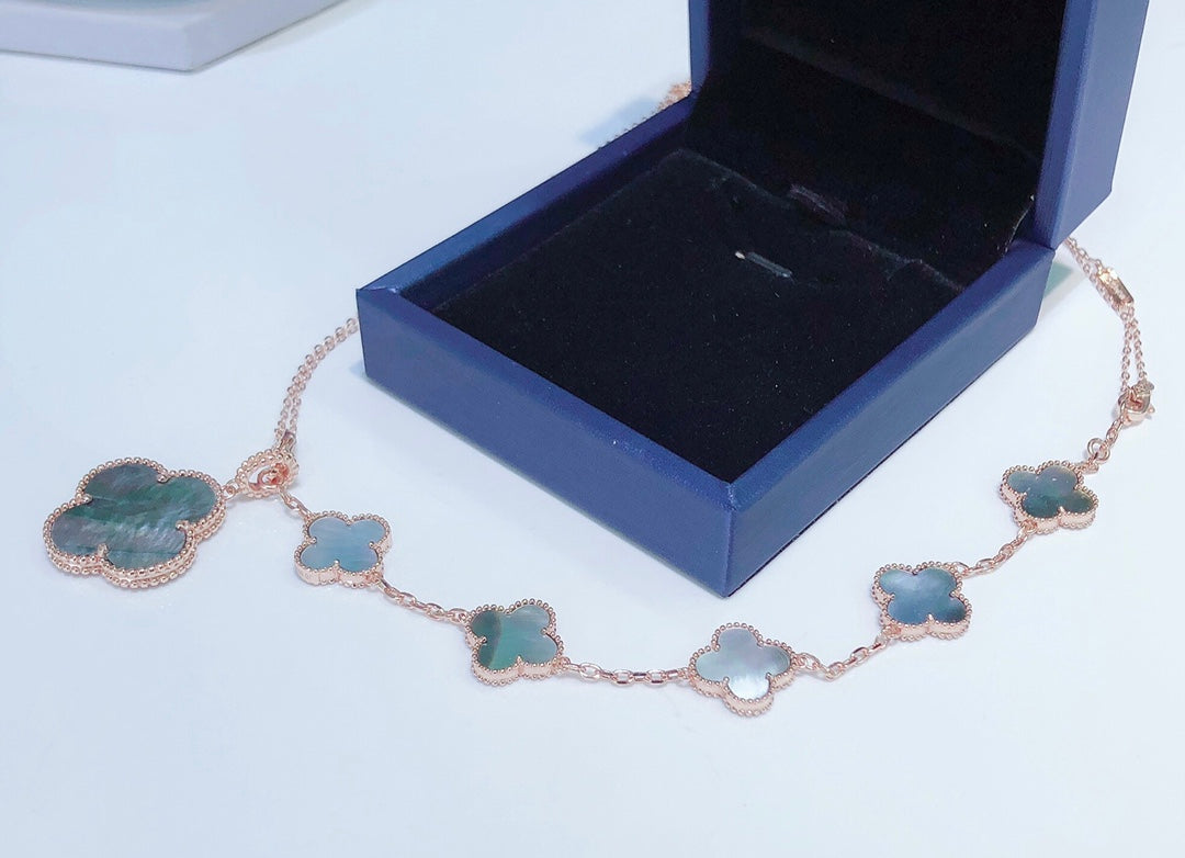 [Rosla]COMBINED BRACELET 5 MOTIFS AND NECKLACE DARK MOP ROSE GOLD