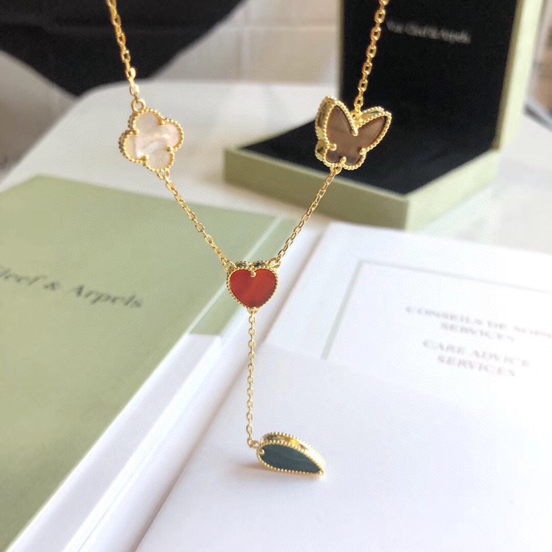 [Rosla]LUCKY SPRING 4 MOTIFS ROSE GOLD NECKLACE