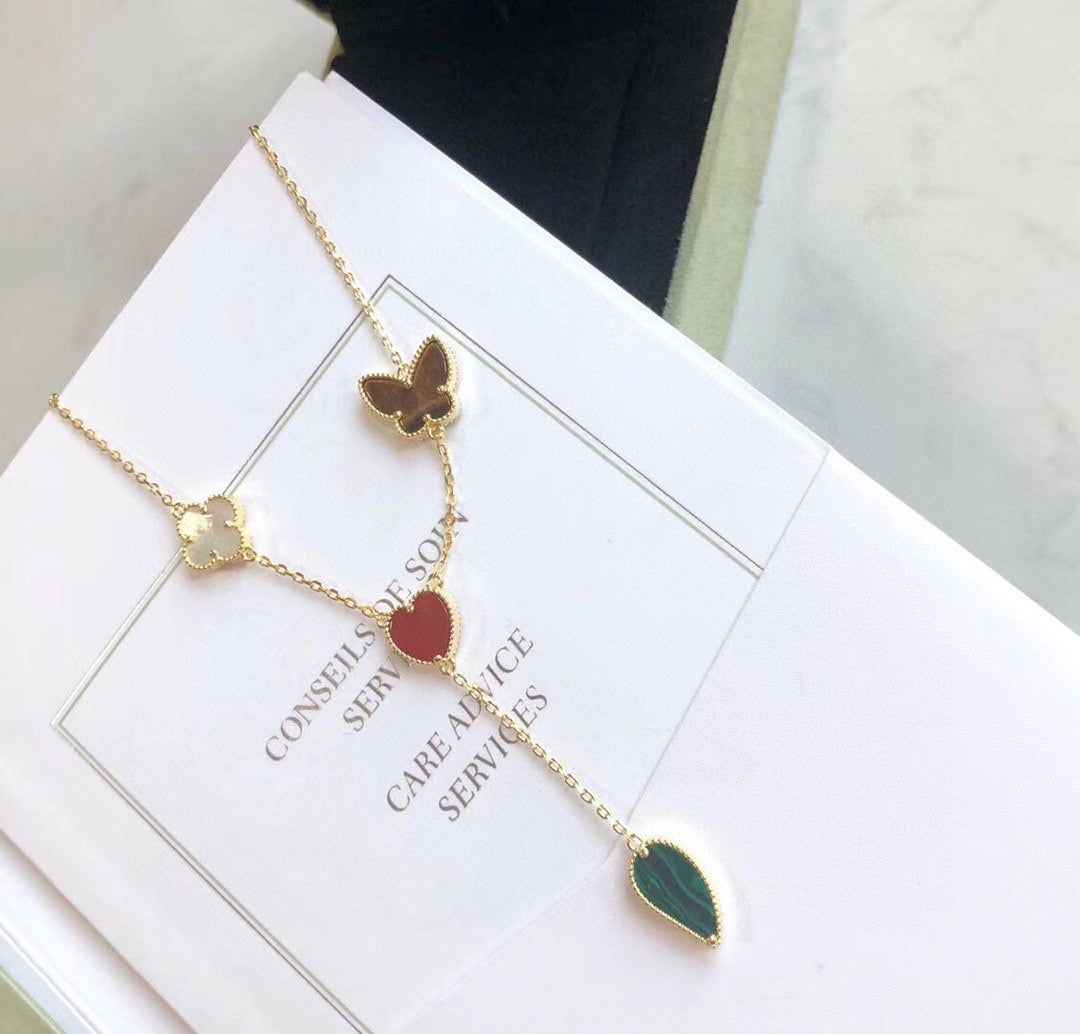 [Rosla]LUCKY SPRING 4 MOTIFS ROSE GOLD NECKLACE